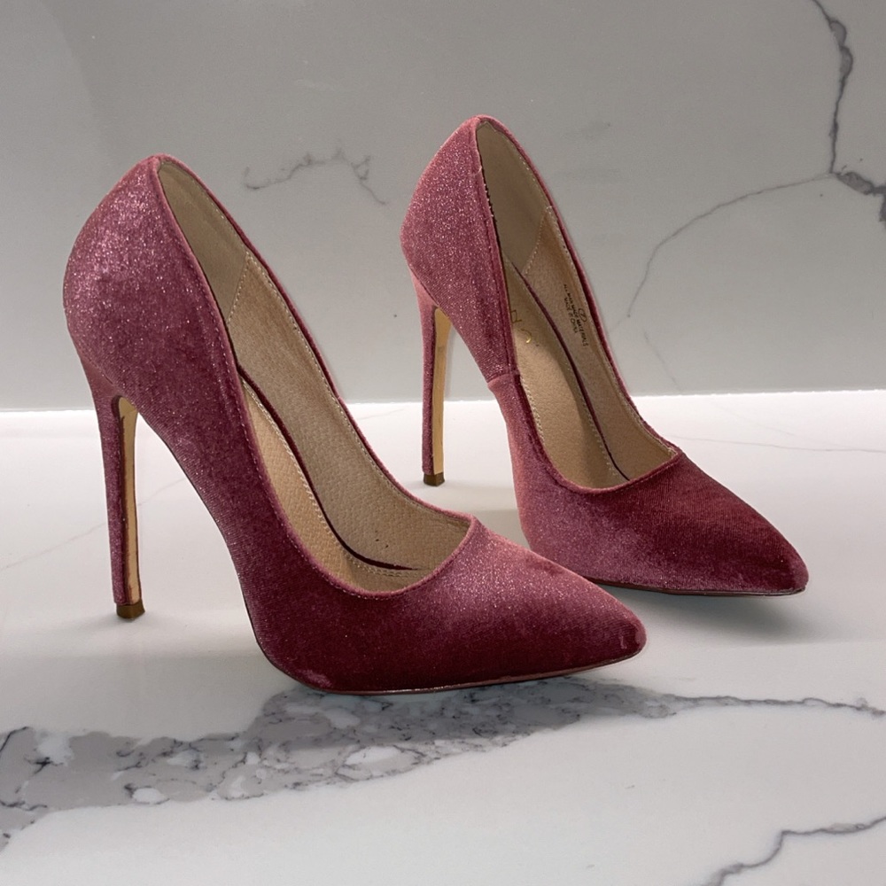Purple velvet heels